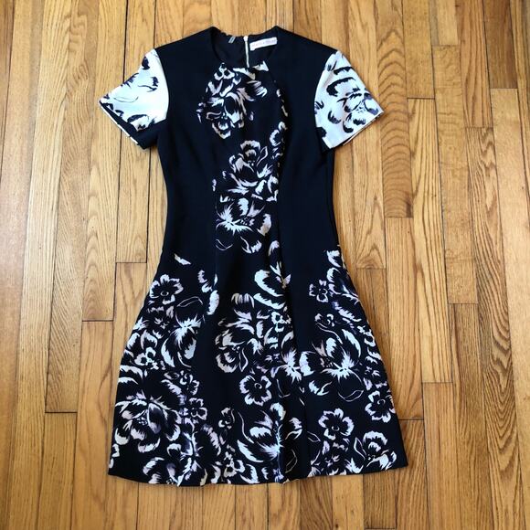 Rebecca Taylor EUC Women's Floral Print Blocked Drop Waist Silk Dress Size 2 - Picture 1 of 8